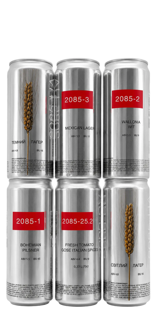 Bundle of 6 2085 craft beer cans from Kyiv, 330 ml each
