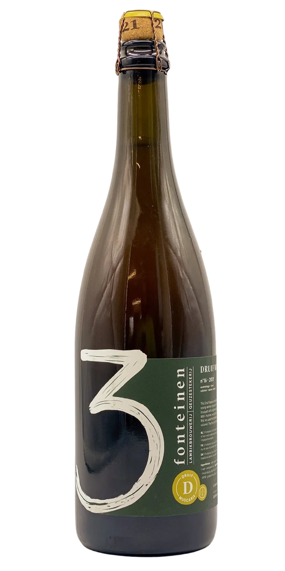 750 ml bottle of 3 Fonteinen - Druif Muscaris #16 2021 – Fruit Lambic, 9.1% ABV