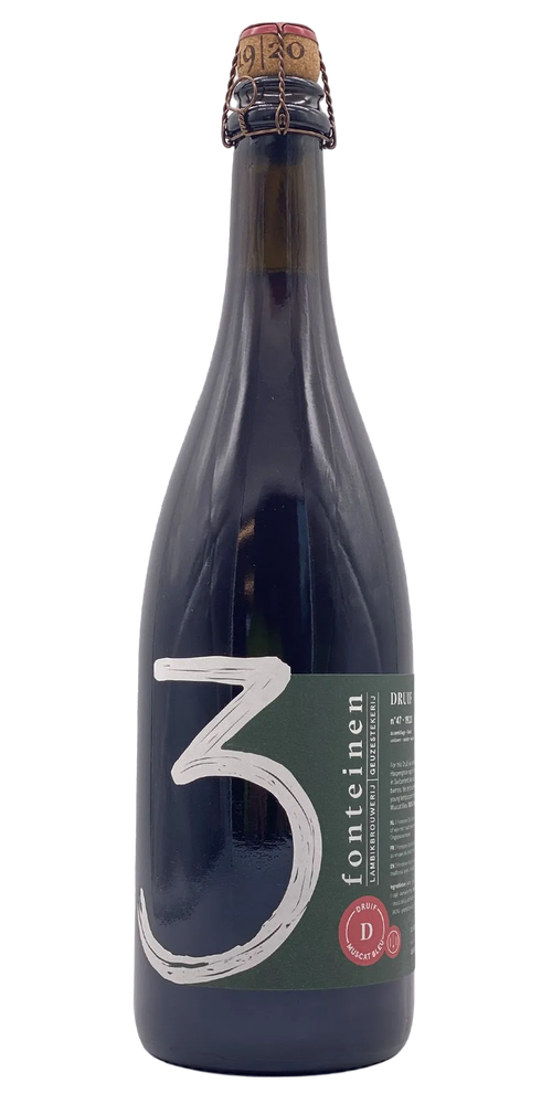 750 ml bottle of 3 Fonteinen - Druif Muscat Bleu #47 2020 – Lambic w. Muscat Bleu grapes, 8.0% ABV