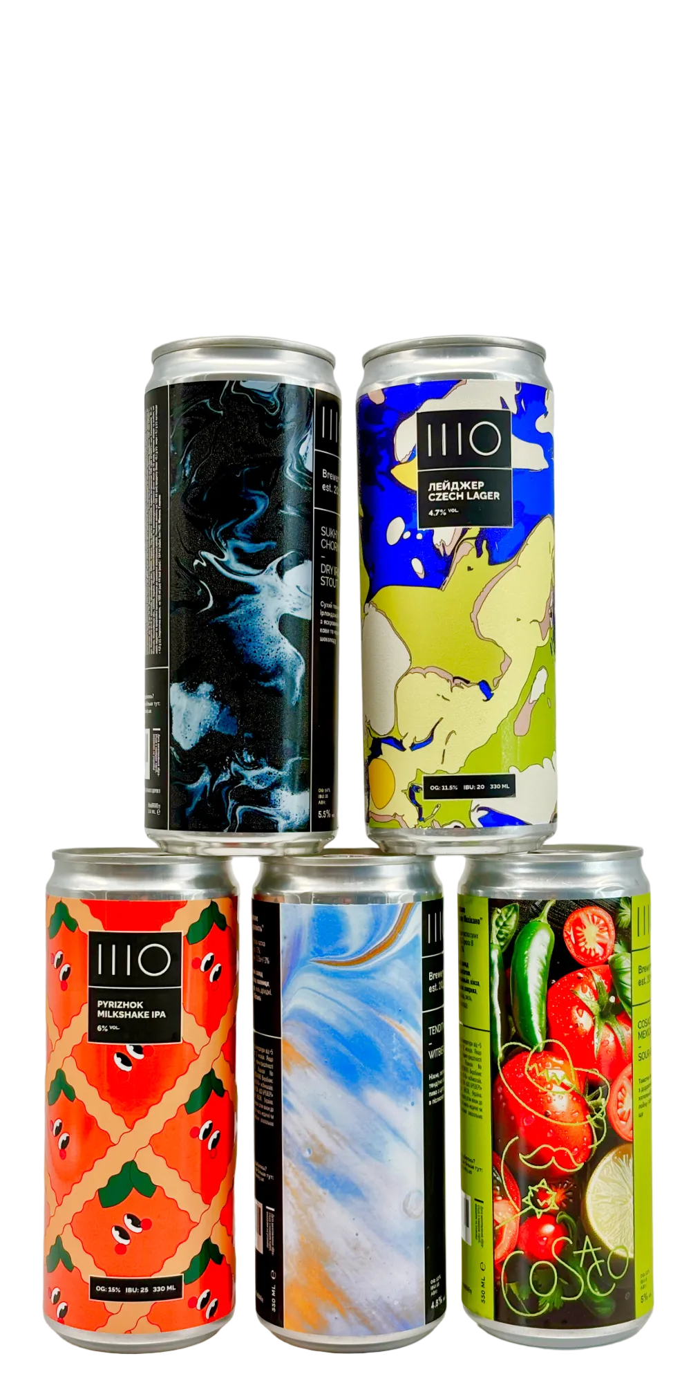 Bundle of 5 IIIO craft beer cans from Kyiv, 330 ml each