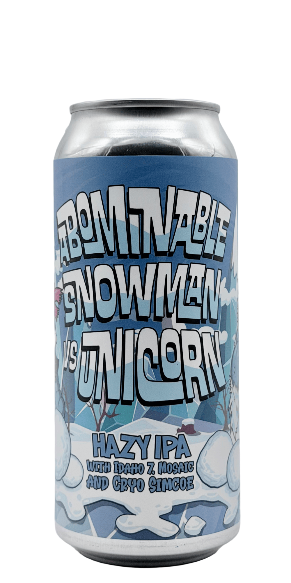 473 ml can of Pipeworks - Abominable Snowman Vs Unicorn – Hazy IPA with Idaho 7, Mosaic & Cryo Simcoe, 7.6% ABV