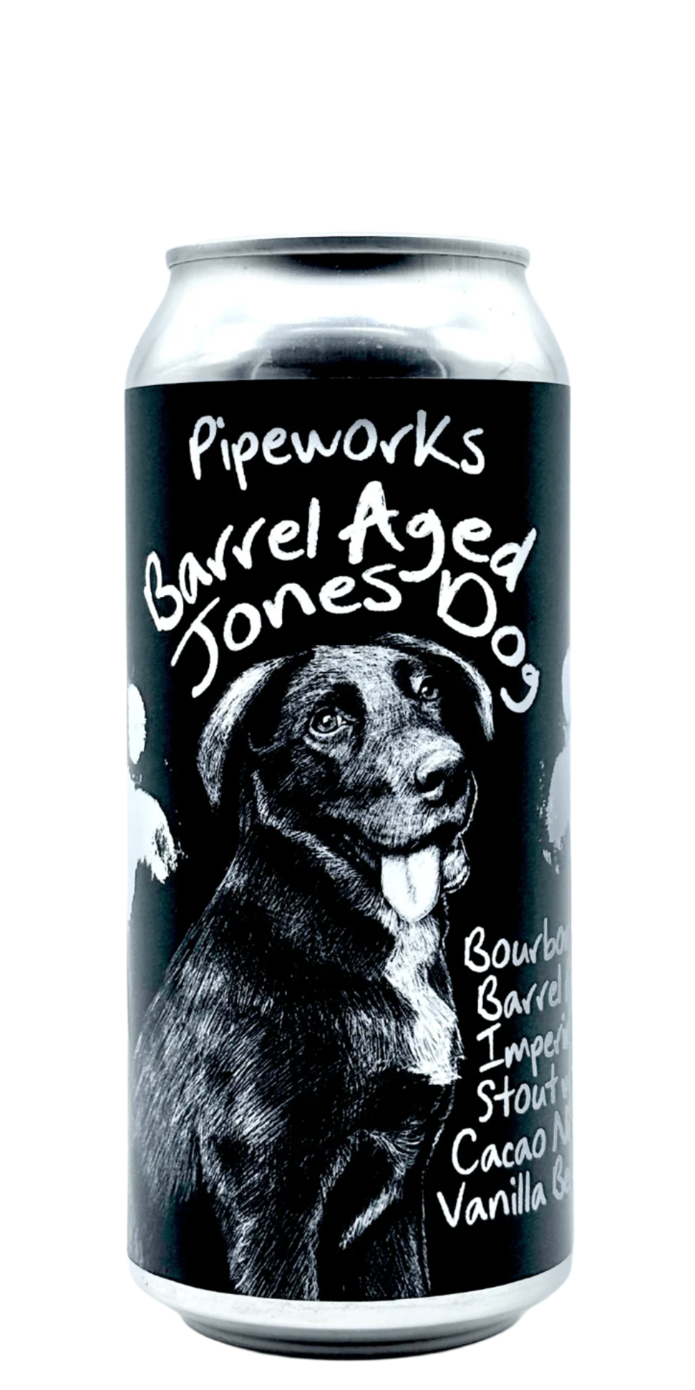 473 ml can of Pipeworks - Barrel Aged Jones Dog – Imperial Milk Stout, 14.1% ABV