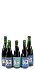 Cantillon - Blåbær 2018, 2020, 2021 + 2026, five bottles including the teal-labelled 2021