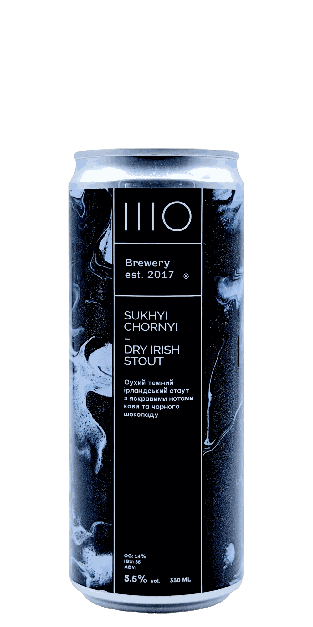330 ml can of IIIO - Sukhyi Chornyi – Dry Irish Stout, 5.5% ABV