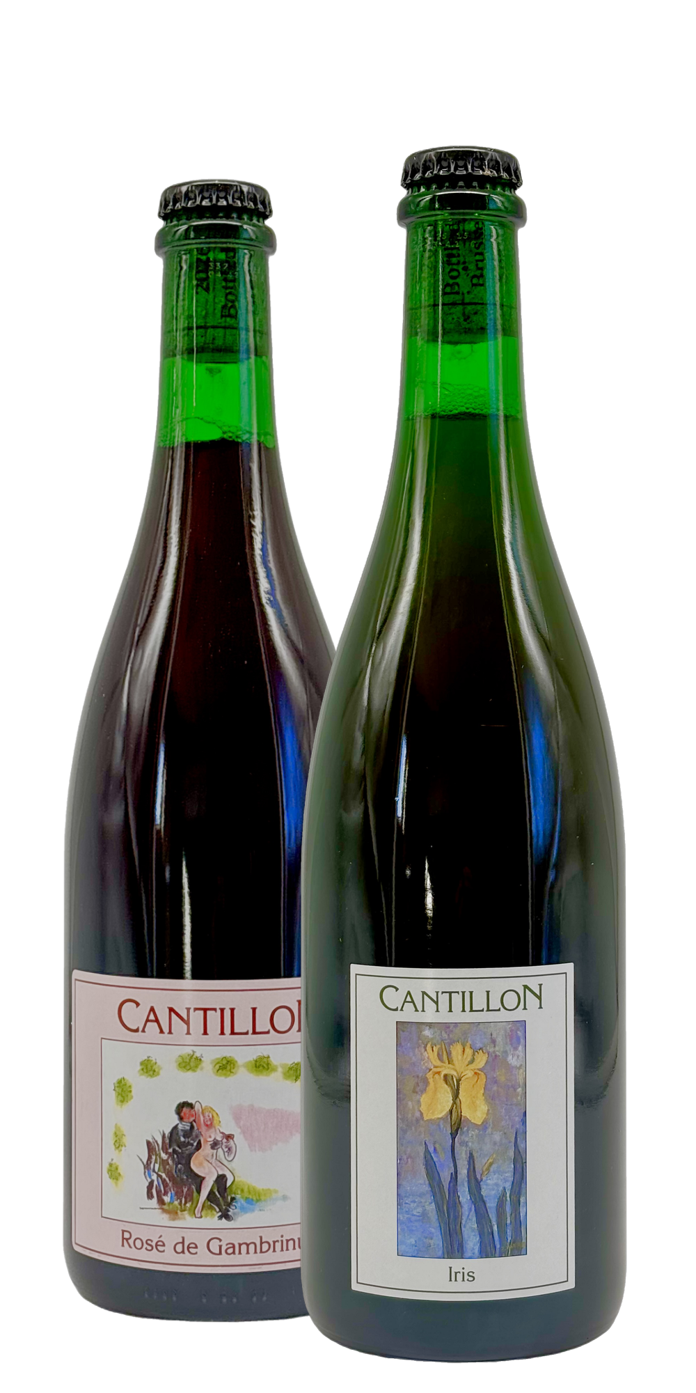 Cantillon - Iris 2026 + Rosé de Gambrinus 2026, two 750 ml bottles: dry-hopped wild ale and raspberry lambic