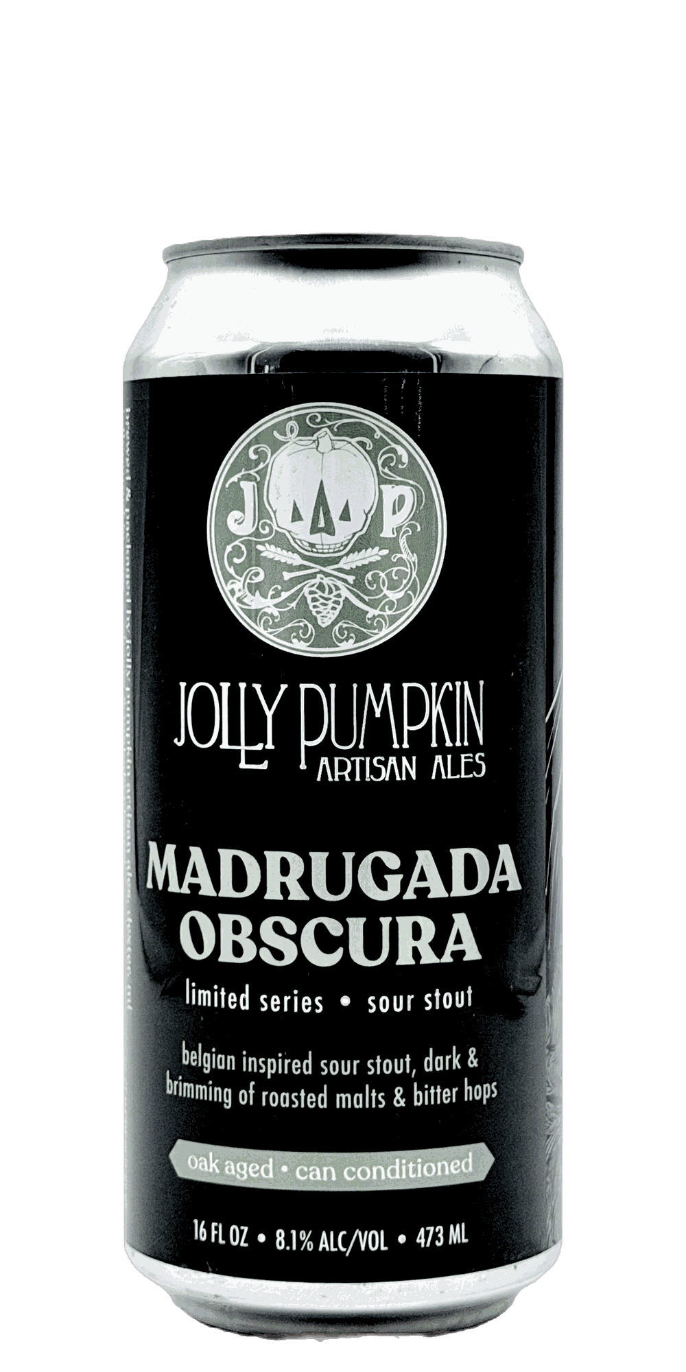 473 ml can of Jolly Pumpkin - Madrugada Obscura – Sour Stout, 8.1% ABV