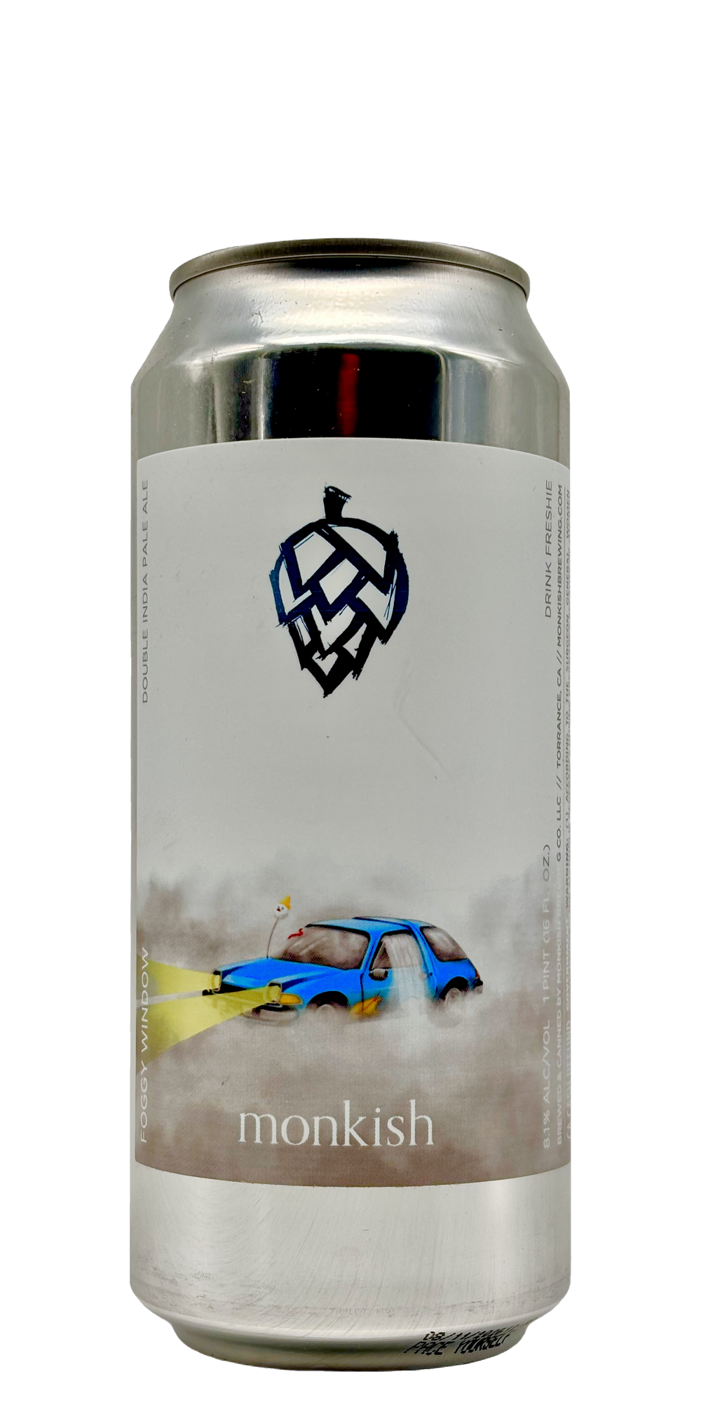 473 ml can of Monkish - Foggy Window – DDH DIPA, 8.1% ABV