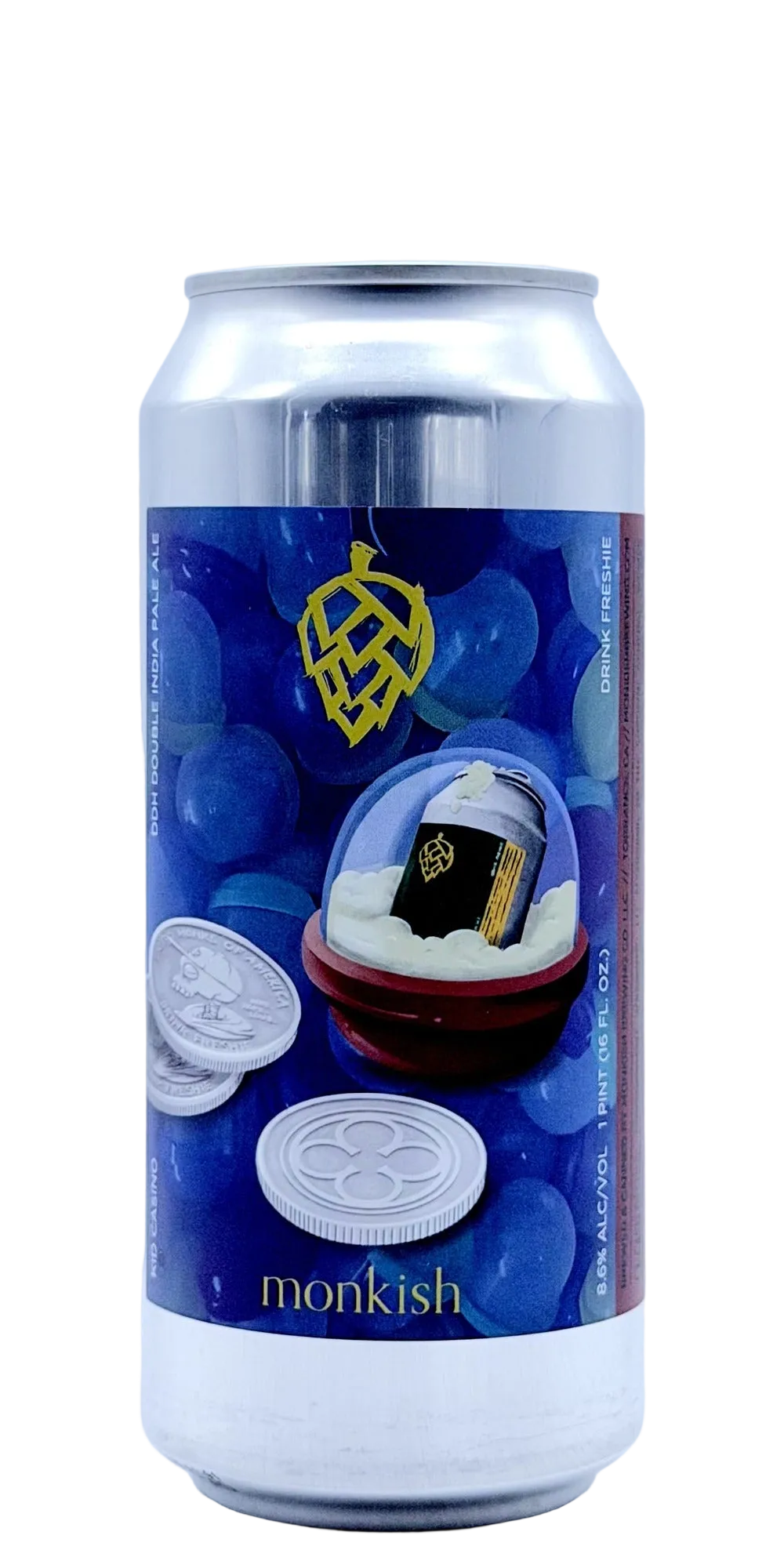 Monkish Kid Casino best 2026 DDH Hazy DIPA Torrance California DDH hazy double IPA Citra Enigma Krush pineapple redcurrant melon craft beer can