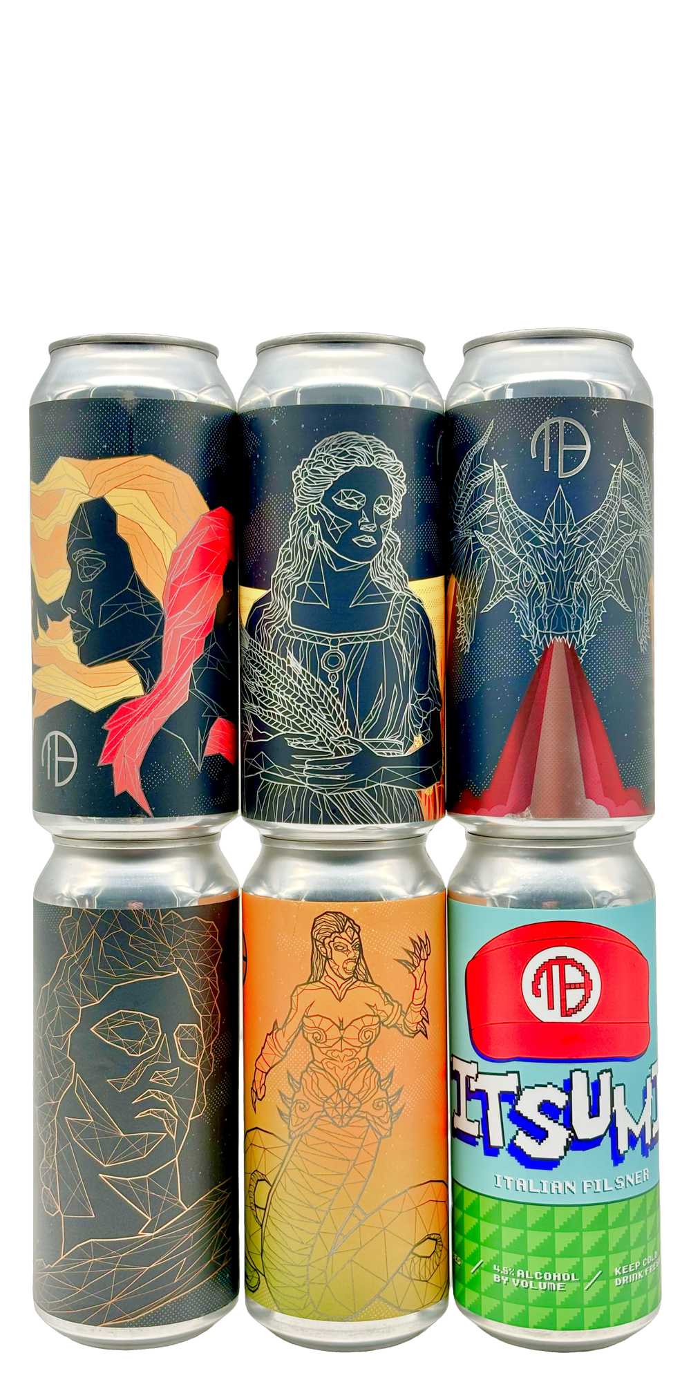 Six 473 ml cans from Mortalis – a DDH pale ale, a DDH DIPA, three smoothie sours and an Italian pilsner, 4.5-8% ABV