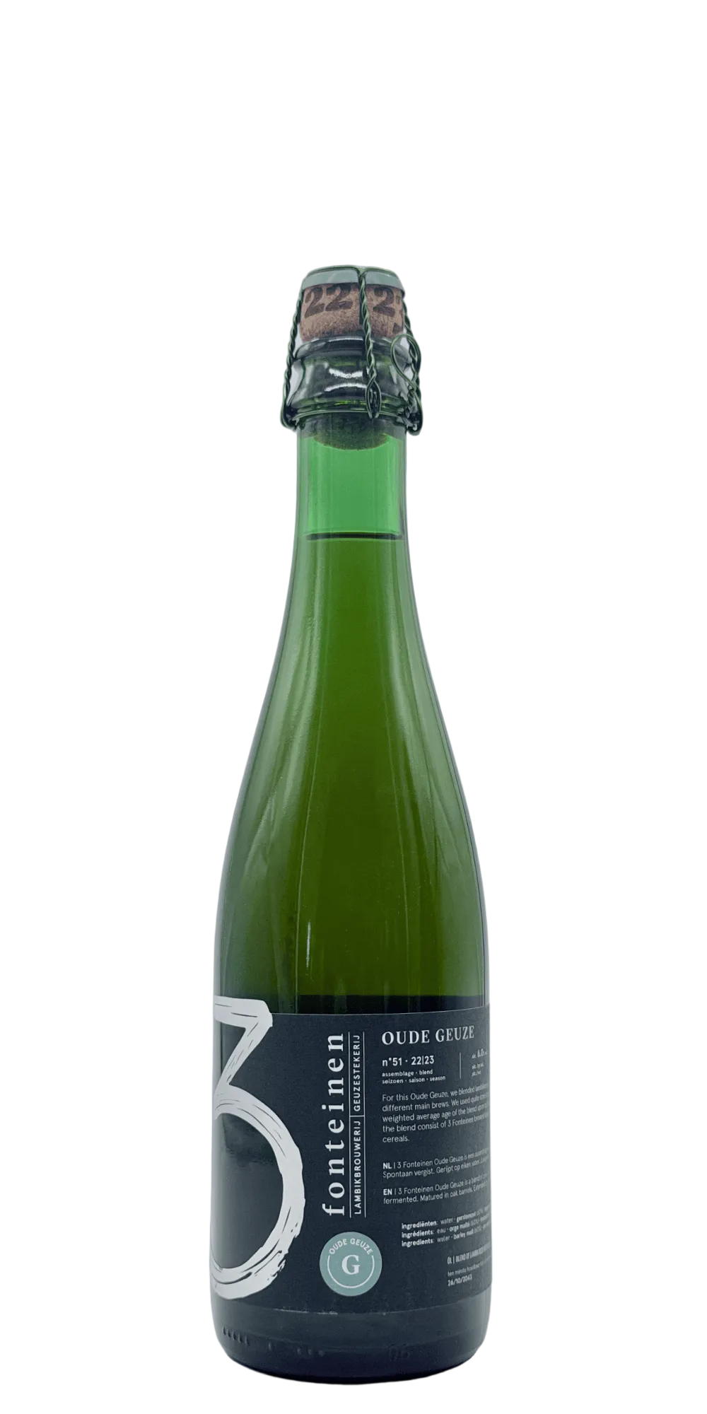 375 ml bottle of 3 Fonteinen - Oude Geuze nº51 22/23 (375ml) (BD 28/02/23) – Lambic, 6% ABV