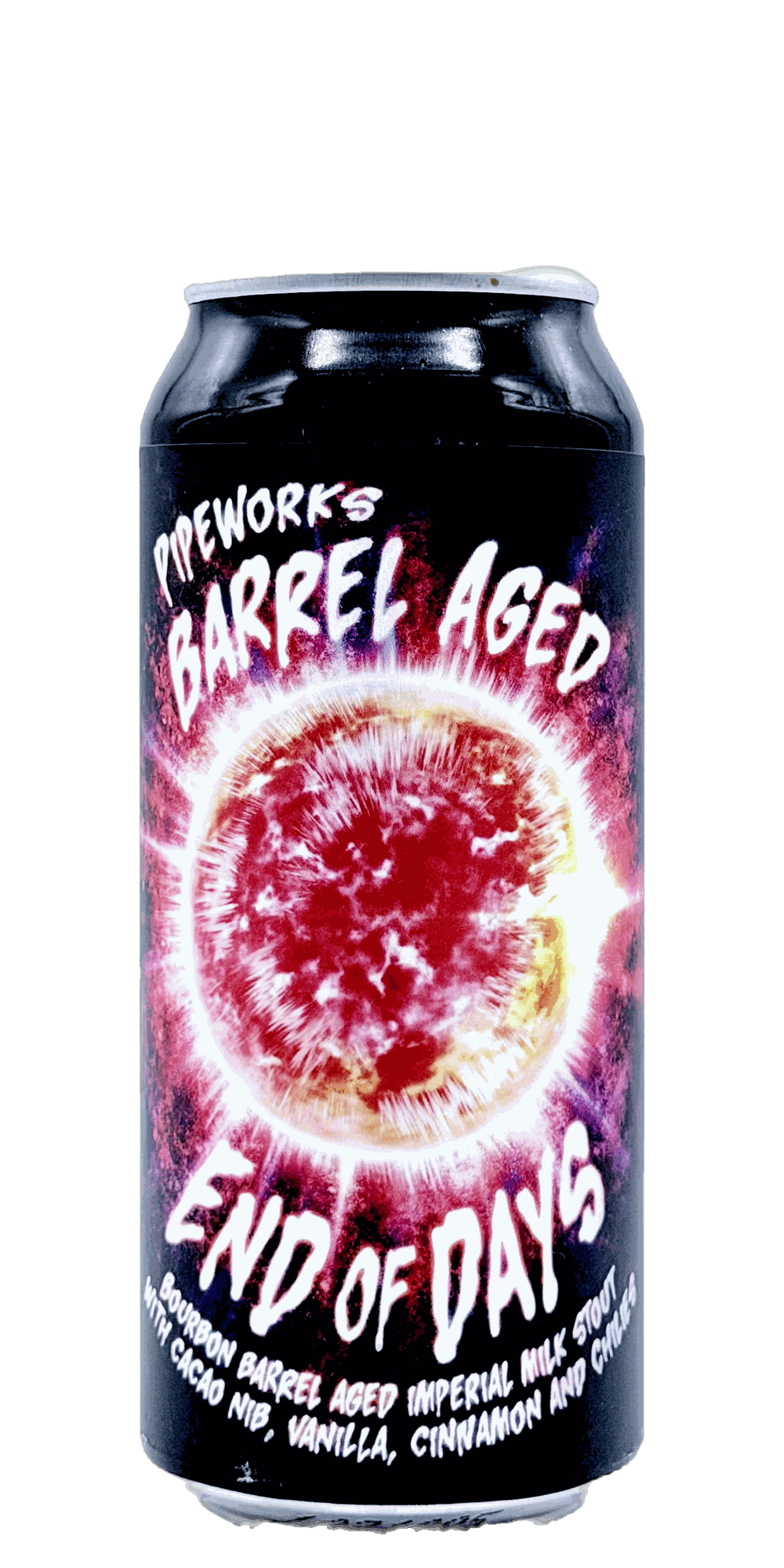 Pipeworks Barrel Aged End of Days best 2026 Bourbon BA Mexican-Style Imp Stout Chicago Illinois bourbon barrel aged Mexican imperial milk stout cacao vanilla cinnamon chili craft beer can