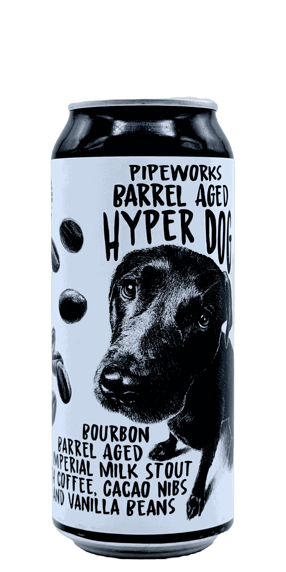 473 ml can of Pipeworks - Barrel Aged Hyper Dog – BBA Imperial Milk Stout, 13.5% ABV