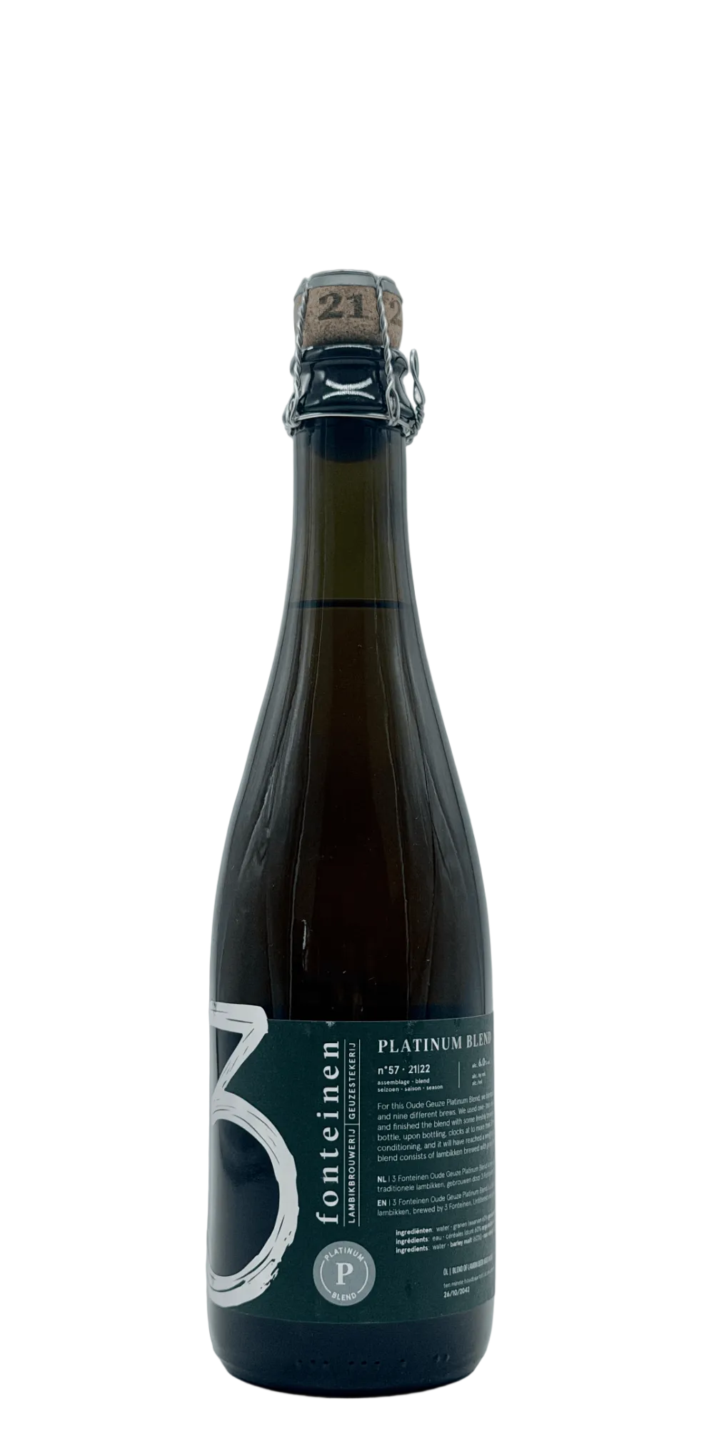 375 ml bottle of 3 Fonteinen - Platinum Blend nº57 21/22 (BD 31/03/22) – Lambic, 6% ABV