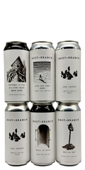 Six 473 ml cans from Root + Branch – pale ales, DIPAs, a TIPA and a fruited sour, 5-10% ABV
