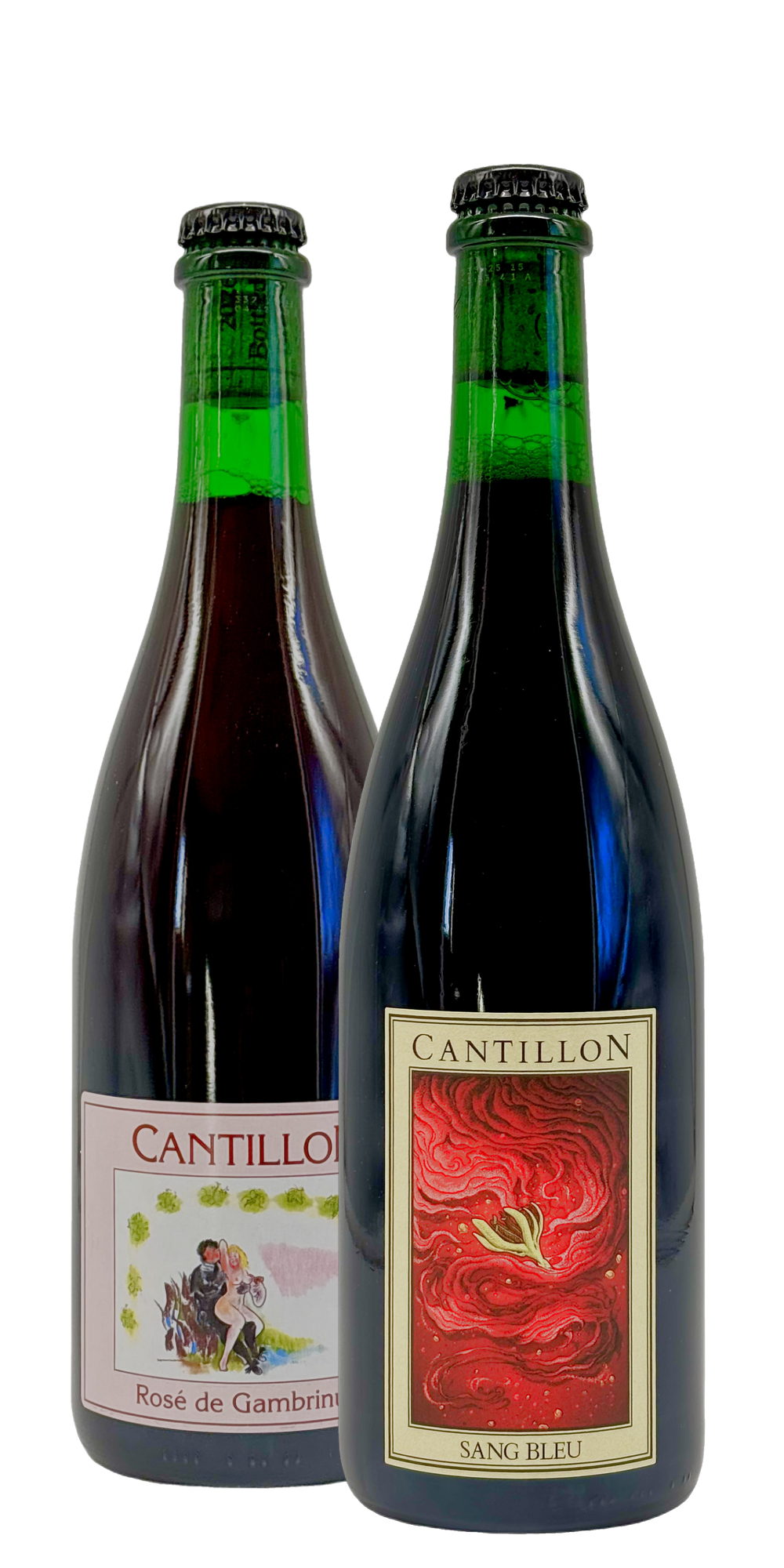 Cantillon - Sang Bleu 2026 + Rosé de Gambrinus 2026, two 750 ml bottles: fruit lambic and raspberry lambic