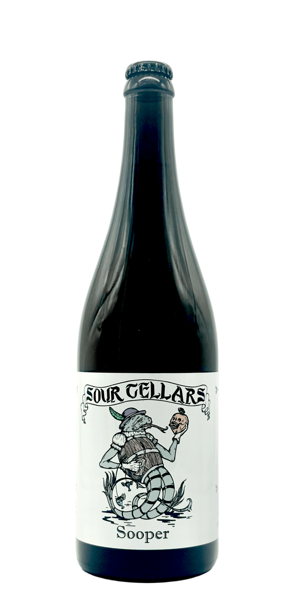 Sour Cellars Sooper spontaneous sour saison blend craft beer bottle with white yellow peaches