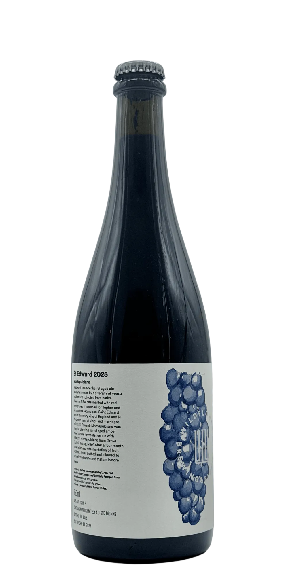 750 ml bottle of Wildflower - St Edward 2025: Montepulciano – Amber BA Wild Ale, 6.8% ABV
