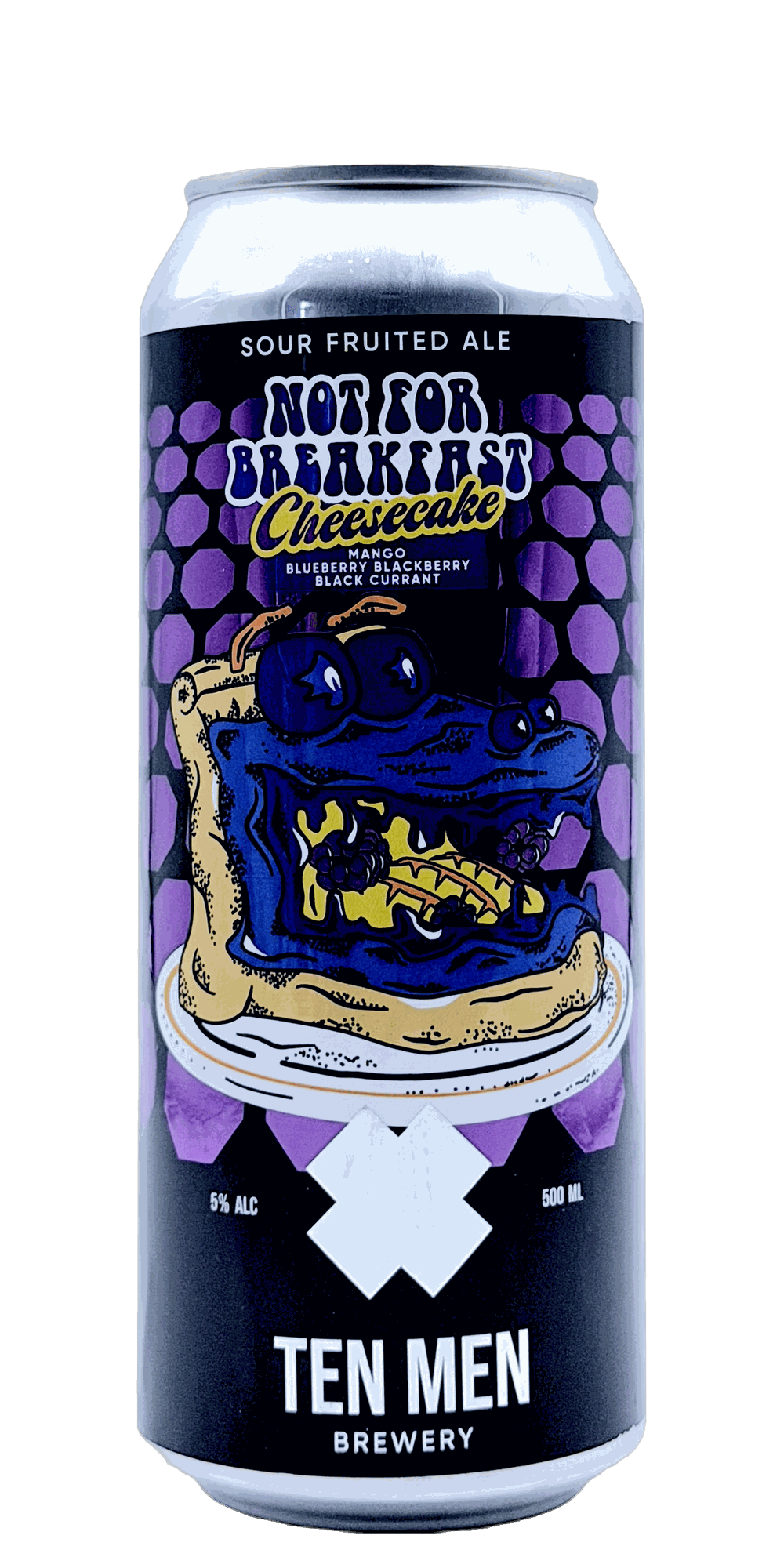 500 ml can of Ten Men - Not For Breakfast: Mango Blueberry Blackberry Black Currant Cheesecake – Pastry Fruited Sour, 5.5% ABV