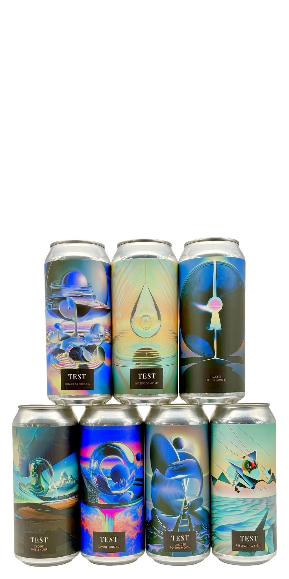 Seven 473 ml cans from The Test – hazy IPAs, DIPAs and a TIPA, 7-10% ABV