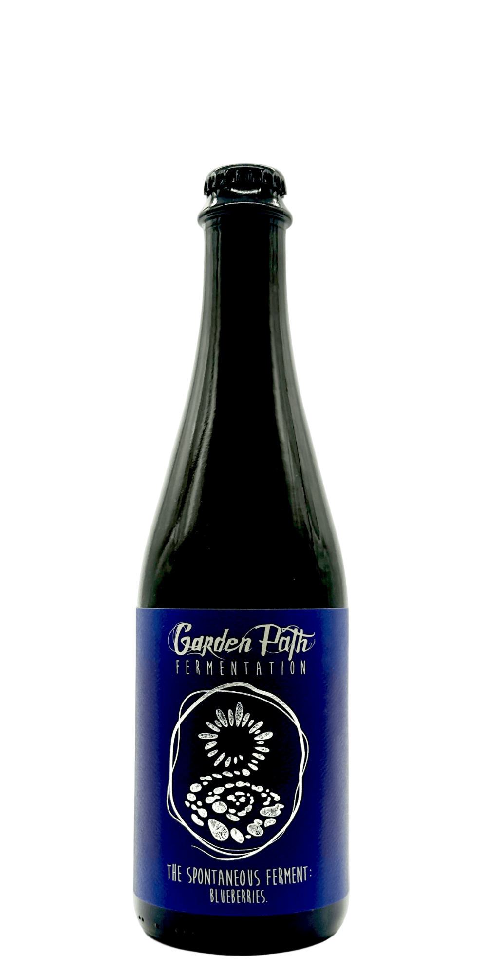 Garden Path Spontaneous Ferment Blueberries wild ale craft beer bottle with Jersey fruit