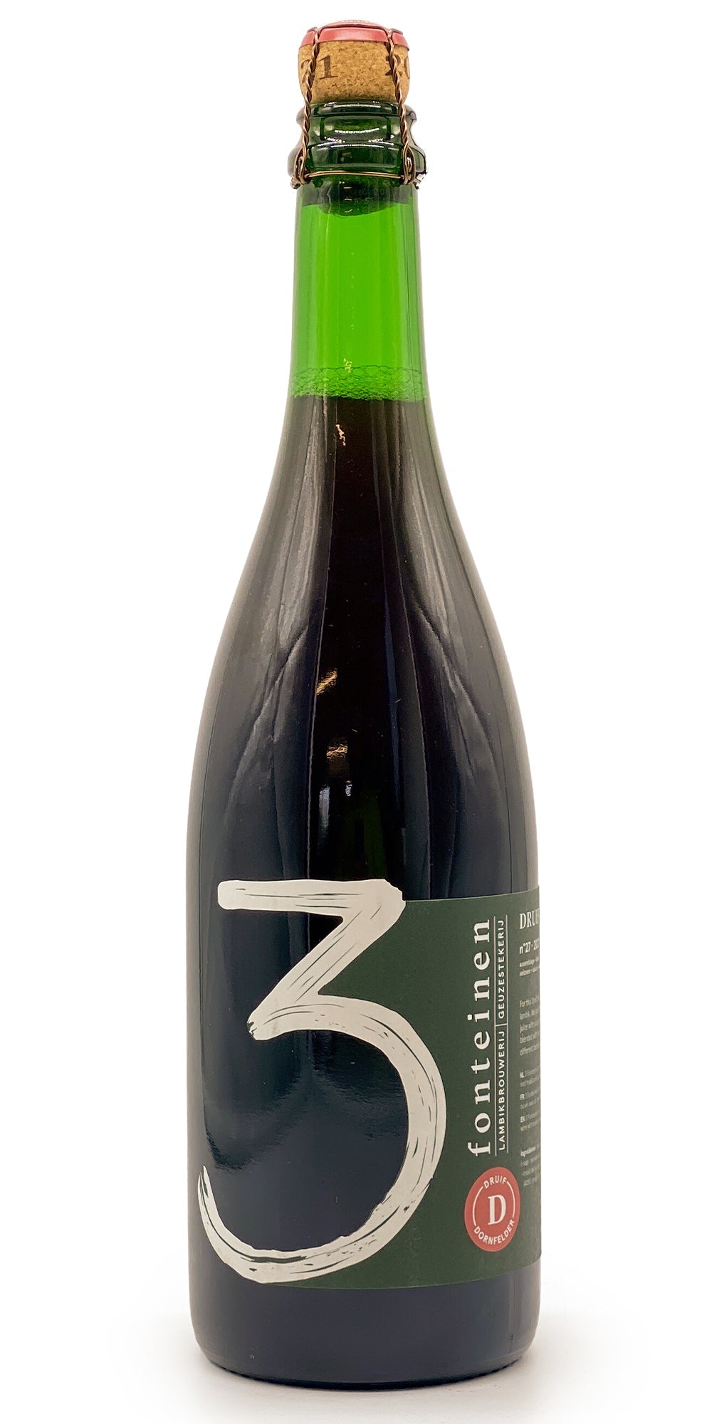 750 ml bottle of 3 Fonteinen - Druif Dornfelder #27 2021 – Fruit Lambic, 7.7% ABV